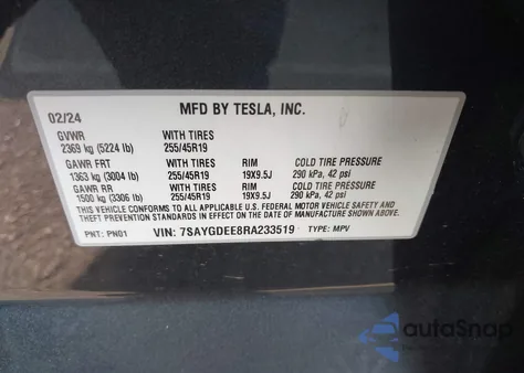 2024 Tesla Model Y Long Range Dual Motor All-Wheel Drive from USA, damaged, VIN 7SAYGDEE8RA233519